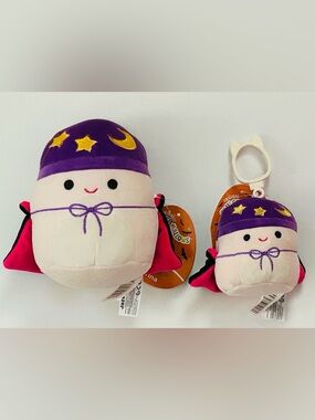 5” Squishmallows Carina The Mushroom In Her Vampire Costume & Plush Clip Set-NWT